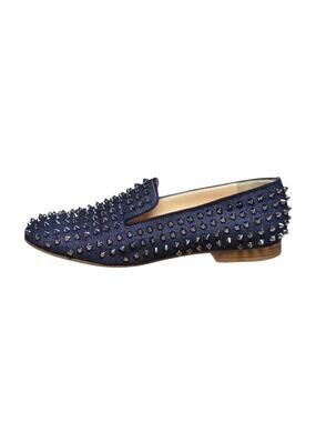 Christian Louboutin Rollerball Navy Blue Denim Spike Flats Loafers